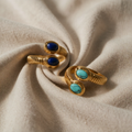 Bohemsk gullfarget lapis lazuli-turkis justerbar ring