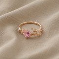 Blomsterhjerte-øreringer og ringsett | gull