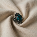 Vintage sølv oval blå zirkonium ring