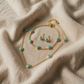 Bohemsk sølvfarget turkis halskjede, øredobber og armbåndsett