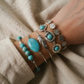 Vintageinspirert turkisfarget blomsterarmbåndsett